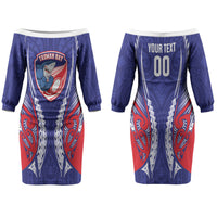 Tasman Bay 2026 Rugby Custom Family Matching Off The Shoulder Long Sleeve Dress and Hawaiian Shirt NZ Maori Silver Fern LT14 Mom's Dress Blue - Polynesian Pride
