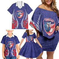 Tasman Bay 2026 Rugby Custom Family Matching Off Shoulder Short Dress and Hawaiian Shirt NZ Maori Silver Fern LT14 - Polynesian Pride