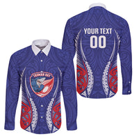 Tasman Bay 2026 Rugby Custom Family Matching Off Shoulder Short Dress and Hawaiian Shirt NZ Maori Silver Fern LT14 Dad's Shirt - Long Sleeve Blue - Polynesian Pride