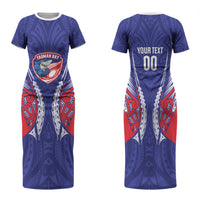 Tasman Bay 2026 Rugby Custom Family Matching Short Sleeve Bodycon Dress and Hawaiian Shirt NZ Maori Silver Fern LT14 Mom's Dress Blue - Polynesian Pride