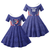 Tasman Bay 2026 Rugby Custom Family Matching Short Sleeve Bodycon Dress and Hawaiian Shirt NZ Maori Silver Fern LT14 Daughter's Dress Blue - Polynesian Pride