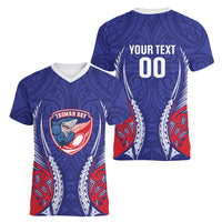 Tasman Bay 2026 Rugby Custom Women V-Neck T-Shirt NZ Maori Silver Fern