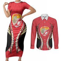 Waikato 2026 Rugby Custom Couples Matching Short Sleeve Bodycon Dress and Long Sleeve Button Shirt NZ Maori Silver Fern LT14 Red - Polynesian Pride