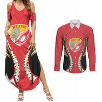 Waikato 2026 Rugby Custom Couples Matching Summer Maxi Dress and Long Sleeve Button Shirt NZ Maori Silver Fern LT14 Red - Polynesian Pride
