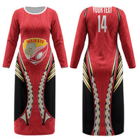 Waikato 2026 Rugby Custom Family Matching Long Sleeve Bodycon Dress and Hawaiian Shirt NZ Maori Silver Fern LT14 Mom's Dress Red - Polynesian Pride