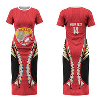 Waikato 2026 Rugby Custom Family Matching Short Sleeve Bodycon Dress and Hawaiian Shirt NZ Maori Silver Fern LT14 Mom's Dress Red - Polynesian Pride