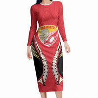 Waikato 2026 Rugby Custom Long Sleeve Bodycon Dress NZ Maori Silver Fern LT14 Long Dress Red - Polynesian Pride