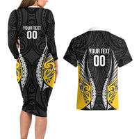 Wellington 2026 Rugby Custom Couples Matching Long Sleeve Bodycon Dress and Hawaiian Shirt NZ Maori Silver Fern