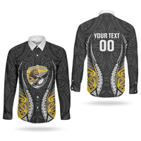 Wellington 2026 Rugby Custom Couples Matching Off Shoulder Maxi Dress and Long Sleeve Button Shirt NZ Maori Silver Fern LT14 - Polynesian Pride