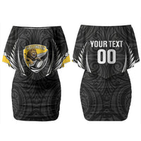 Wellington 2026 Rugby Custom Couples Matching Off Shoulder Short Dress and Hawaiian Shirt NZ Maori Silver Fern LT14 - Polynesian Pride