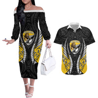 Wellington 2026 Rugby Custom Couples Matching Off The Shoulder Long Sleeve Dress and Hawaiian Shirt NZ Maori Silver Fern