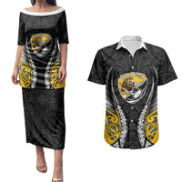 Wellington 2026 Rugby Custom Couples Matching Puletasi and Hawaiian Shirt NZ Maori Silver Fern LT14 Black - Polynesian Pride