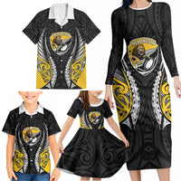 Wellington 2026 Rugby Custom Family Matching Long Sleeve Bodycon Dress and Hawaiian Shirt NZ Maori Silver Fern LT14 - Polynesian Pride