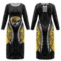 Wellington 2026 Rugby Custom Family Matching Long Sleeve Bodycon Dress and Hawaiian Shirt NZ Maori Silver Fern LT14 Mom's Dress Black - Polynesian Pride