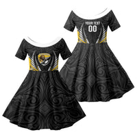 Wellington 2026 Rugby Custom Family Matching Long Sleeve Bodycon Dress and Hawaiian Shirt NZ Maori Silver Fern LT14 Daughter's Dress Black - Polynesian Pride