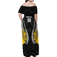 Wellington 2026 Rugby Custom Family Matching Off Shoulder Maxi Dress and Hawaiian Shirt NZ Maori Silver Fern