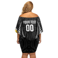 Wellington 2026 Rugby Custom Family Matching Off Shoulder Short Dress and Hawaiian Shirt NZ Maori Silver Fern