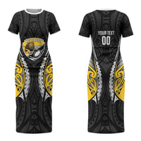 Wellington 2026 Rugby Custom Family Matching Short Sleeve Bodycon Dress and Hawaiian Shirt NZ Maori Silver Fern LT14 Mom's Dress Black - Polynesian Pride