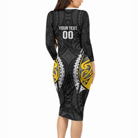 Wellington 2026 Rugby Custom Long Sleeve Bodycon Dress NZ Maori Silver Fern LT14 - Polynesian Pride