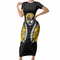 Wellington 2026 Rugby Custom Short Sleeve Bodycon Dress NZ Maori Silver Fern LT14 Long Dress Black - Polynesian Pride