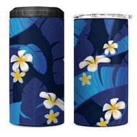 Teal Purple Banana Leaf Hawaii 4 in 1 Can Cooler Tumbler Lau Maia Plumeria Tropical Summer Vibes