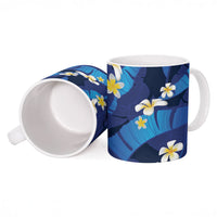 Teal Purple Banana Leaf Hawaii Ceramic Mug Lau Maia Plumeria Tropical Summer Vibes