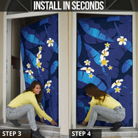 Teal Purple Banana Leaf Hawaii Door Cover Lau Maia Plumeria Tropical Summer Vibes