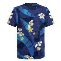Teal Purple Banana Leaf Hawaii Rugby Jersey Lau Maia Plumeria Tropical Summer Vibes