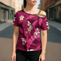 Pink Banana Leaf Hawaii Cross Shoulder Shirt Lau Maia Plumeria Tropical Summer Vibes