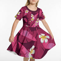 Pink Banana Leaf Hawaii Kid Short Sleeve Dress Lau Maia Plumeria Tropical Summer Vibes