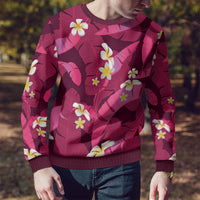 Pink Banana Leaf Hawaii Ugly Christmas Sweater Lau Maia Plumeria Tropical Summer Vibes