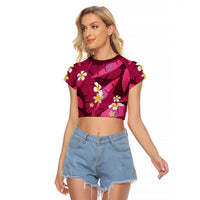 Pink Banana Leaf Hawaii Raglan Cropped T Shirt Lau Maia Plumeria Tropical Summer Vibes
