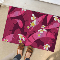 Pink Banana Leaf Hawaii Rubber Doormat Lau Maia Plumeria Tropical Summer Vibes