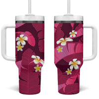 Pink Banana Leaf Hawaii Tumbler With Handle Lau Maia Plumeria Tropical Summer Vibes