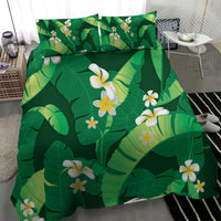 Green Banana Leaf Hawaii Bedding Set Lau Maia Plumeria Tropical Summer Vibes