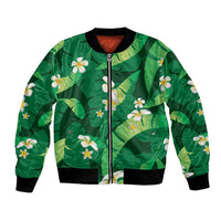 Green Banana Leaf Hawaii Bomber Jacket Lau Maia Plumeria Tropical Summer Vibes