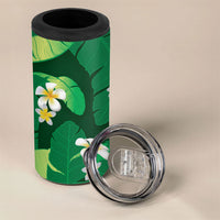 Green Banana Leaf Hawaii 4 in 1 Can Cooler Tumbler Lau Maia Plumeria Tropical Summer Vibes