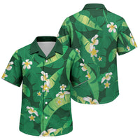 Green Banana Leaf Hawaii Family Matching Puletasi and Hawaiian Shirt Lau Maia Plumeria Tropical Summer Vibes