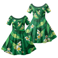 Green Banana Leaf Hawaii Family Matching Short Sleeve Bodycon Dress and Hawaiian Shirt Lau Maia Plumeria Tropical Summer Vibes
