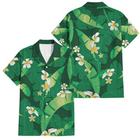 Green Banana Leaf Hawaii Family Matching Tank Maxi Dress and Hawaiian Shirt Lau Maia Plumeria Tropical Summer Vibes