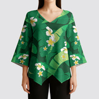 Green Banana Leaf Hawaii Kimono Sleeve Blouse Lau Maia Plumeria Tropical Summer Vibes