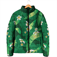 Green Banana Leaf Hawaii Padded Jacket Lau Maia Plumeria Tropical Summer Vibes
