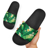 Green Banana Leaf Hawaii Slide Sandals Lau Maia Plumeria Tropical Summer Vibes