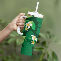 Green Banana Leaf Hawaii Tumbler With Handle Lau Maia Plumeria Tropical Summer Vibes