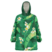 Green Banana Leaf Hawaii Wearable Blanket Hoodie Lau Maia Plumeria Tropical Summer Vibes
