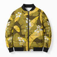 Yellow Banana Leaf Hawaii Bomber Puffer Jacket Lau Maia Plumeria Tropical Summer Vibes