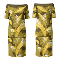 Yellow Banana Leaf Hawaii Couples Matching Puletasi and Hawaiian Shirt Lau Maia Plumeria Tropical Summer Vibes