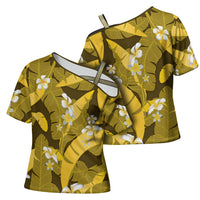 Yellow Banana Leaf Hawaii Cross Shoulder Shirt Lau Maia Plumeria Tropical Summer Vibes