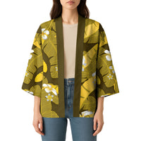 Yellow Banana Leaf Hawaii Kimono Lau Maia Plumeria Tropical Summer Vibes