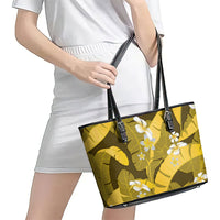 Yellow Banana Leaf Hawaii Leather Tote Bag Lau Maia Plumeria Tropical Summer Vibes